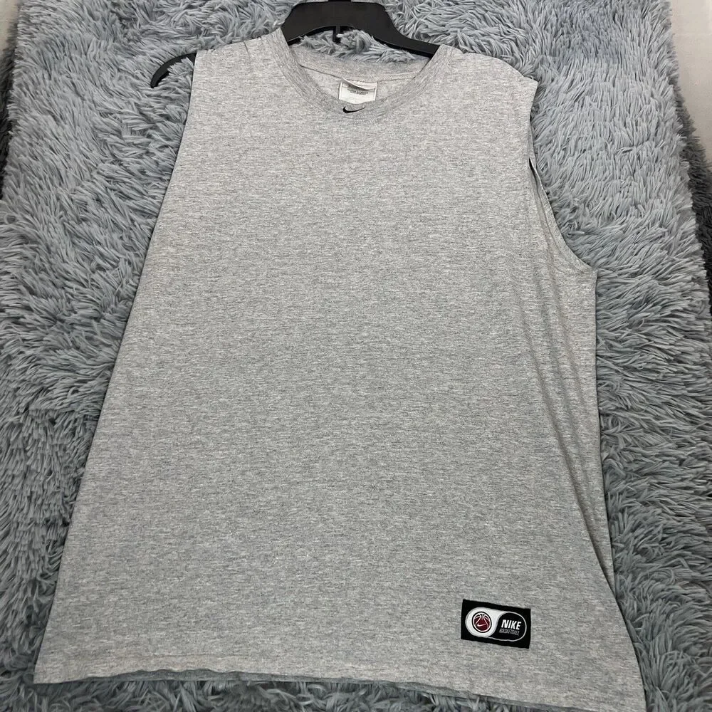 Nike Adult Shirt Medium Gray Black Vintage Basketball Tank Top Swoosh Tee Mens